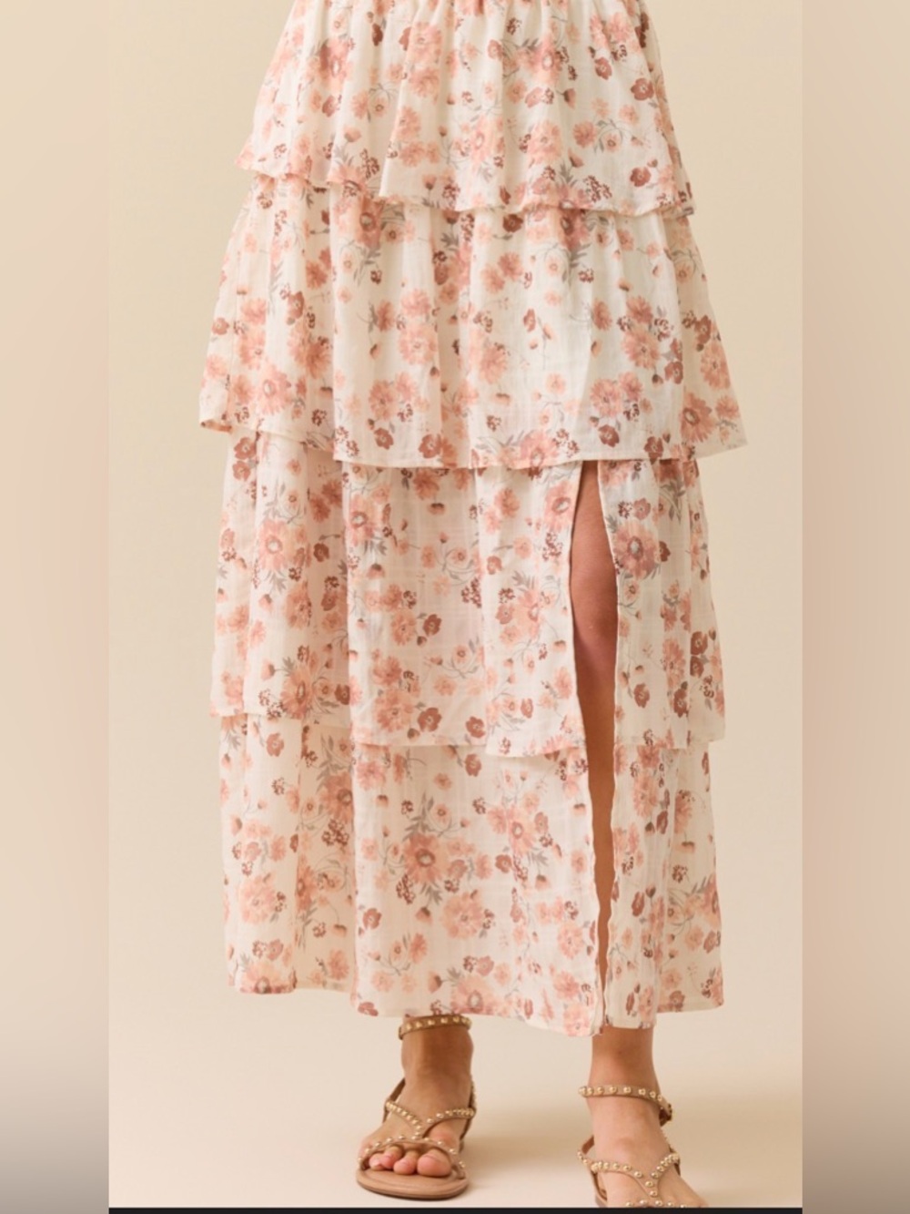 Tiered Floral Skirt in Blush Peach